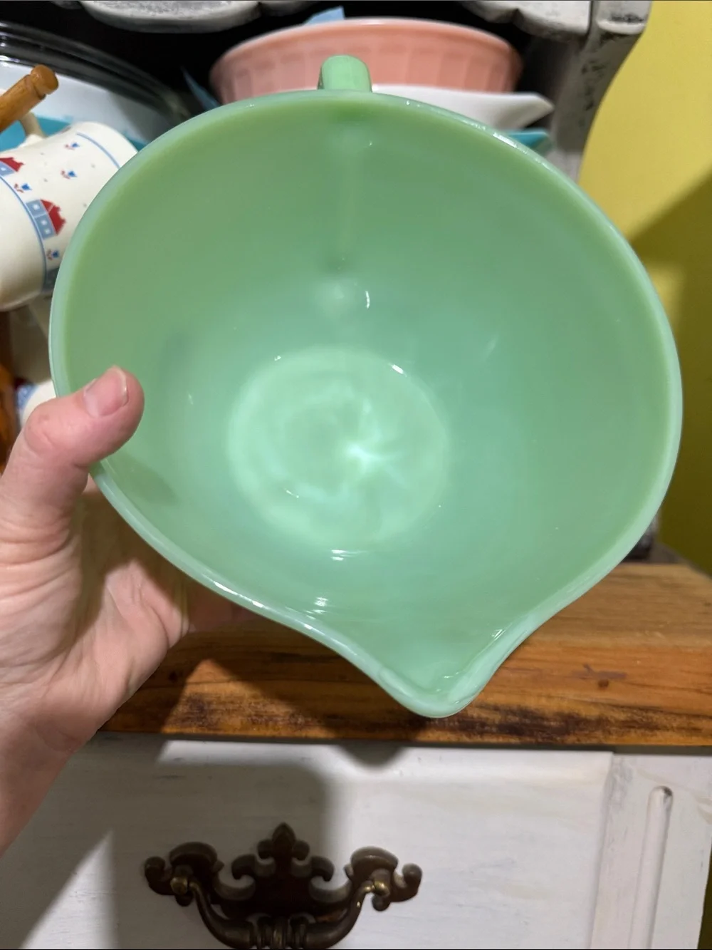 Fire King Jadeite Green Mixing Bowl with Spout and Handle